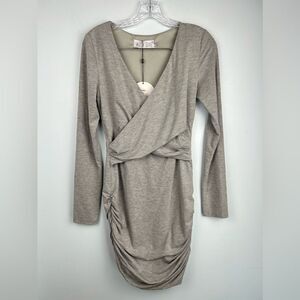 Madison Square New Romance Ruched Long Sleeve Faux Wrap Mini Dress Sz M